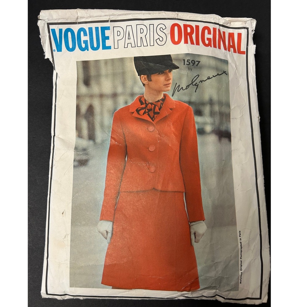 Vintage 60s Vogue 1597‎ Sewing Pattern Women Suit Sz 16 Molyneux Paris Original